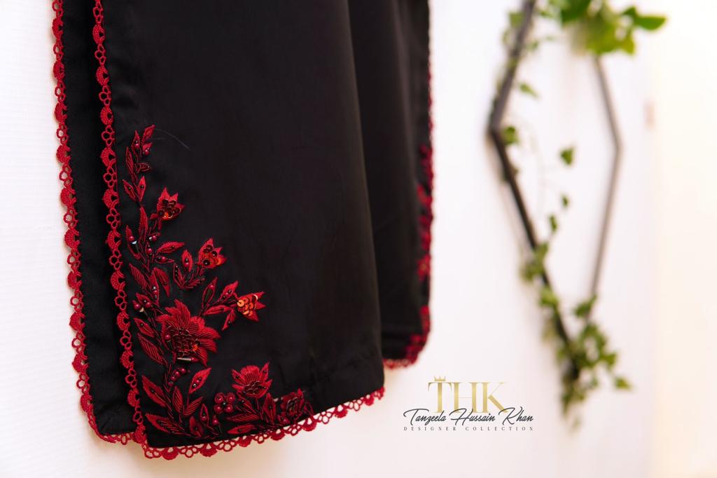 2-Piece Black & Red Organza Suit TAN-0893