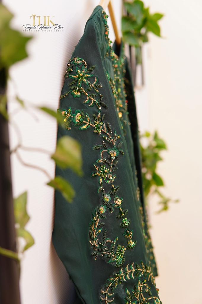 2-Piece Organza Green Long Frock TAN-0896