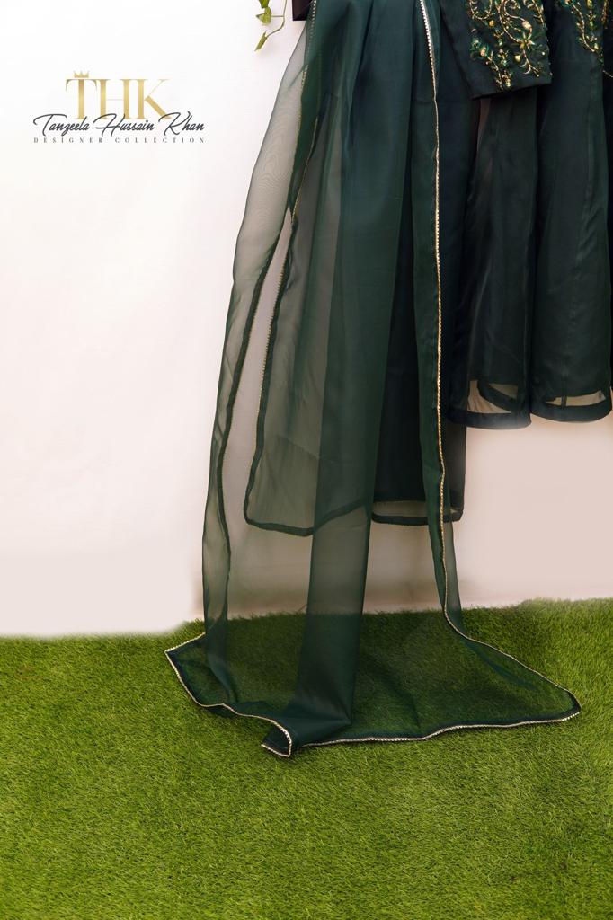 2-Piece Organza Green Long Frock TAN-0896