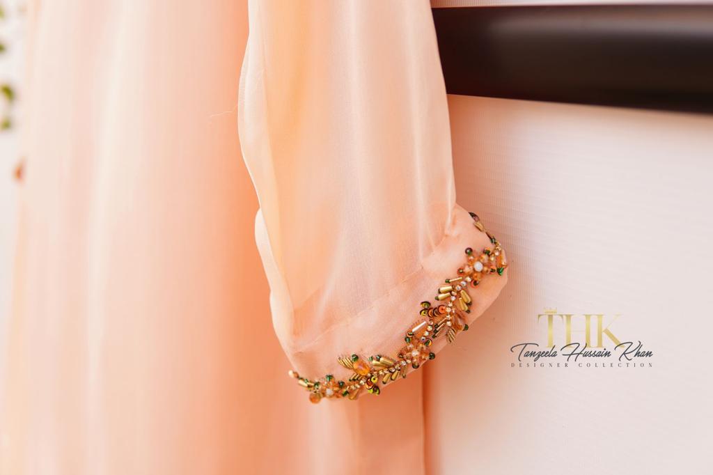 2-Piece Peach Chiffon Suit TAN-0897