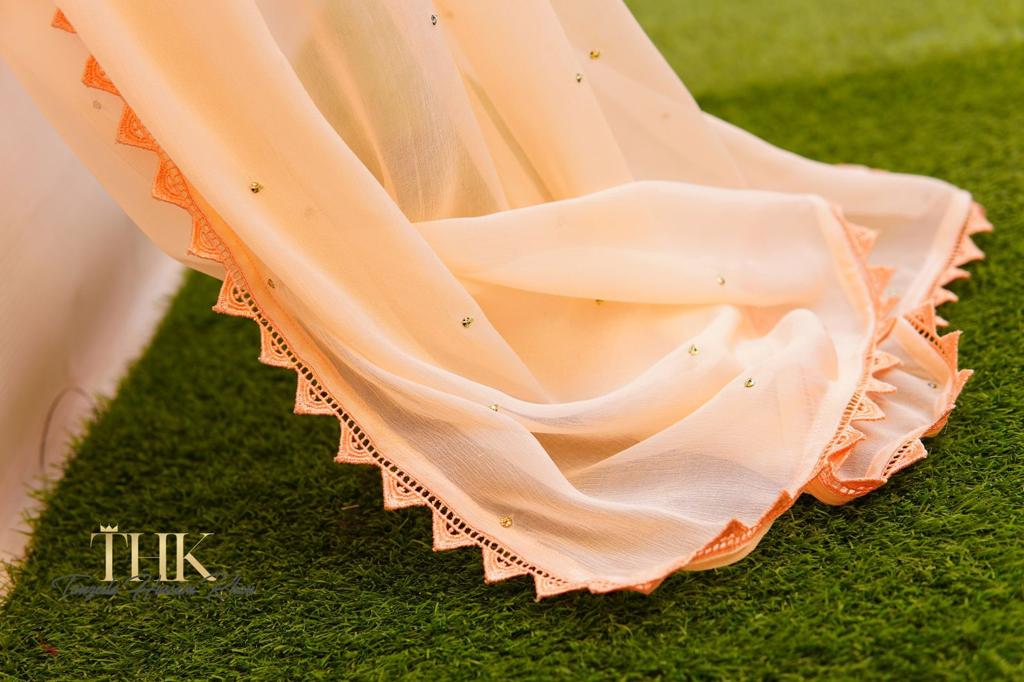 2-Piece Peach Chiffon Suit TAN-0897