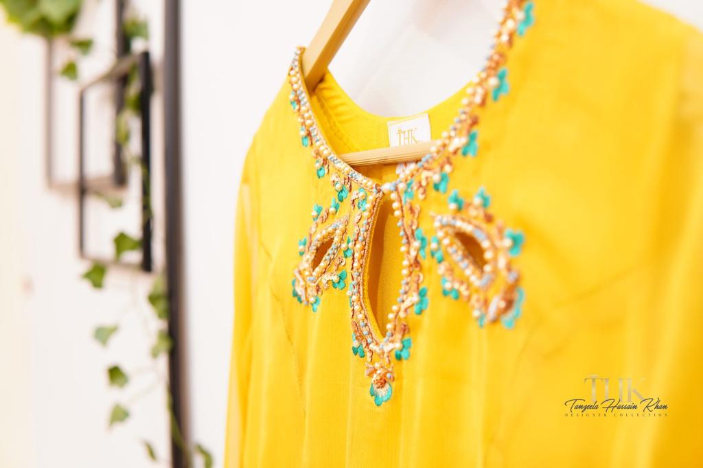 2-Piece Yellow Chiffon Long Frock TAN-0892