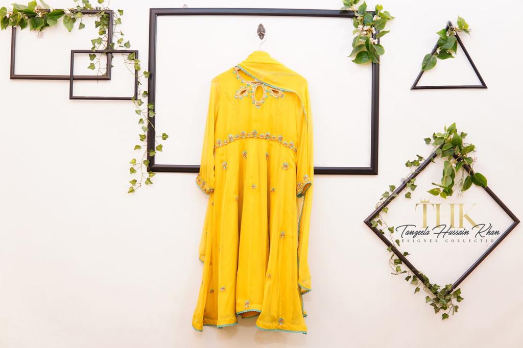 2-Piece Yellow Chiffon Long Frock TAN-0892