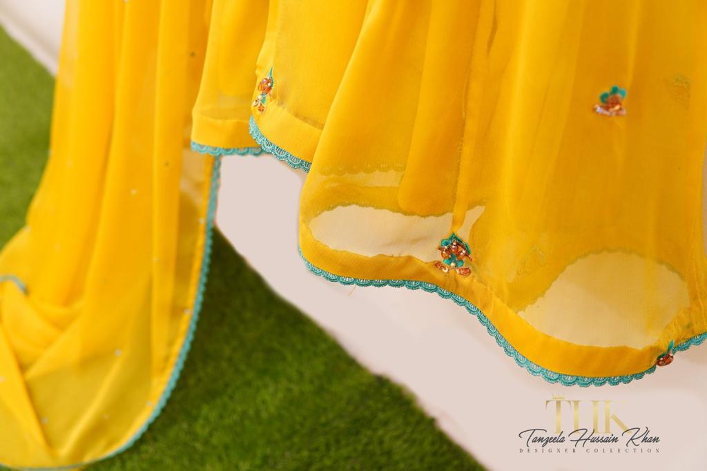 2-Piece Yellow Chiffon Long Frock TAN-0892