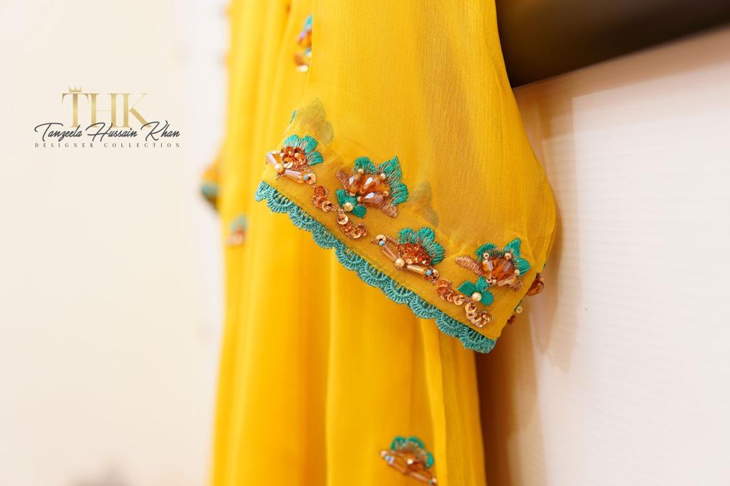 2-Piece Yellow Chiffon Long Frock TAN-0892