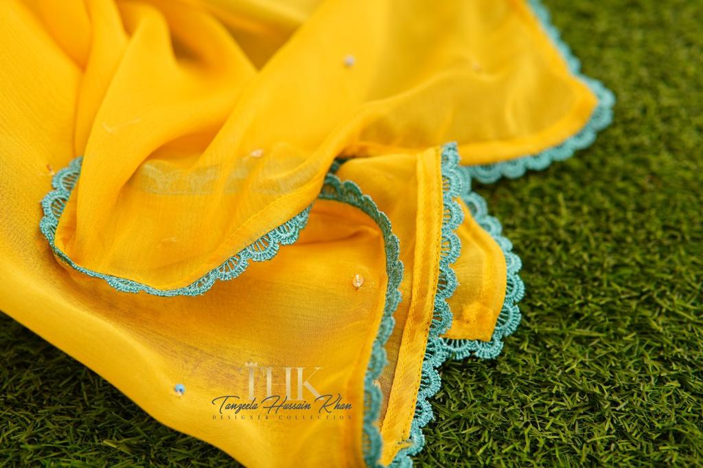 2-Piece Yellow Chiffon Long Frock TAN-0892