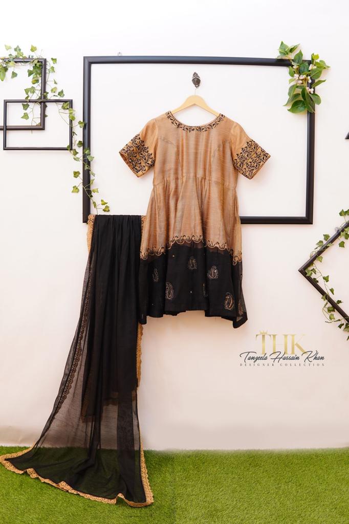 2-Piece Skin Cotton Net Frock TAN-0937