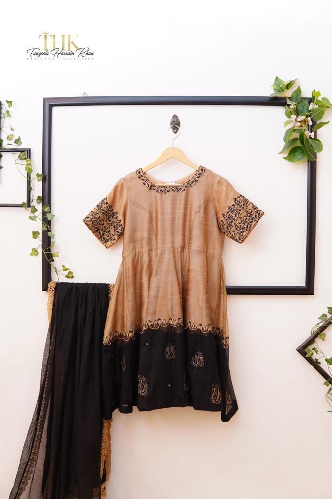 2-Piece Skin Cotton Net Frock TAN-0937