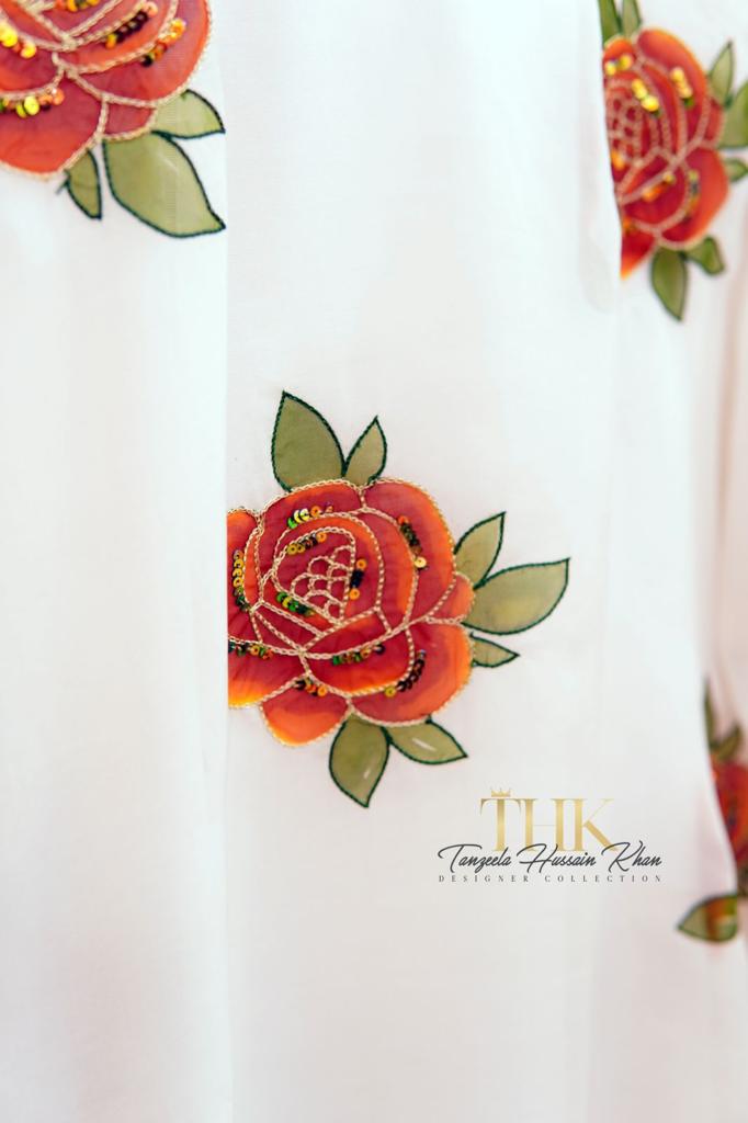 2-Piece White Chiffon Rose Paint Suit TAN0899