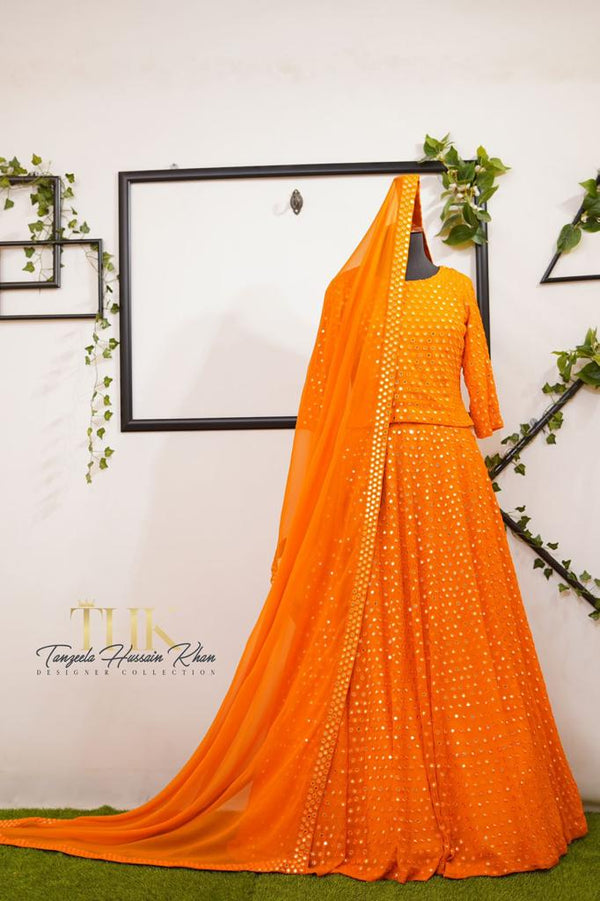 3-Piece Orange Chiffon Lehenga TAN-0822