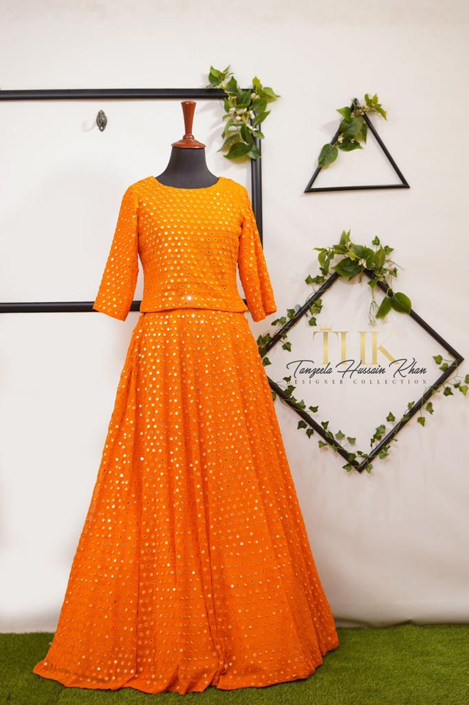 3-Piece Orange Chiffon Lehenga TAN-0822