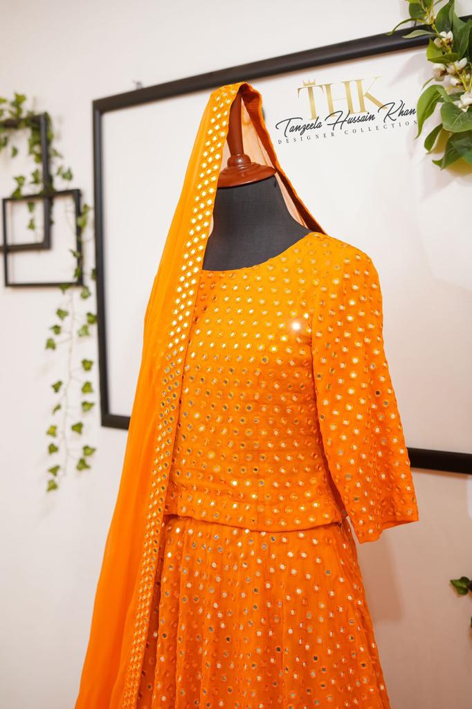 3-Piece Orange Chiffon Lehenga TAN-0822