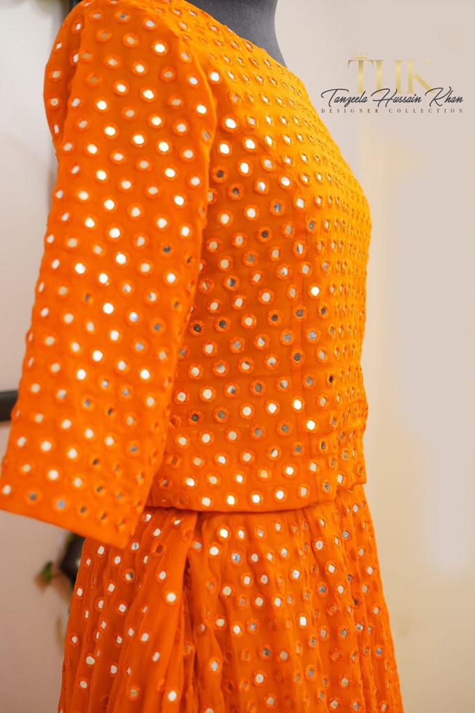 3-Piece Orange Chiffon Lehenga TAN-0822
