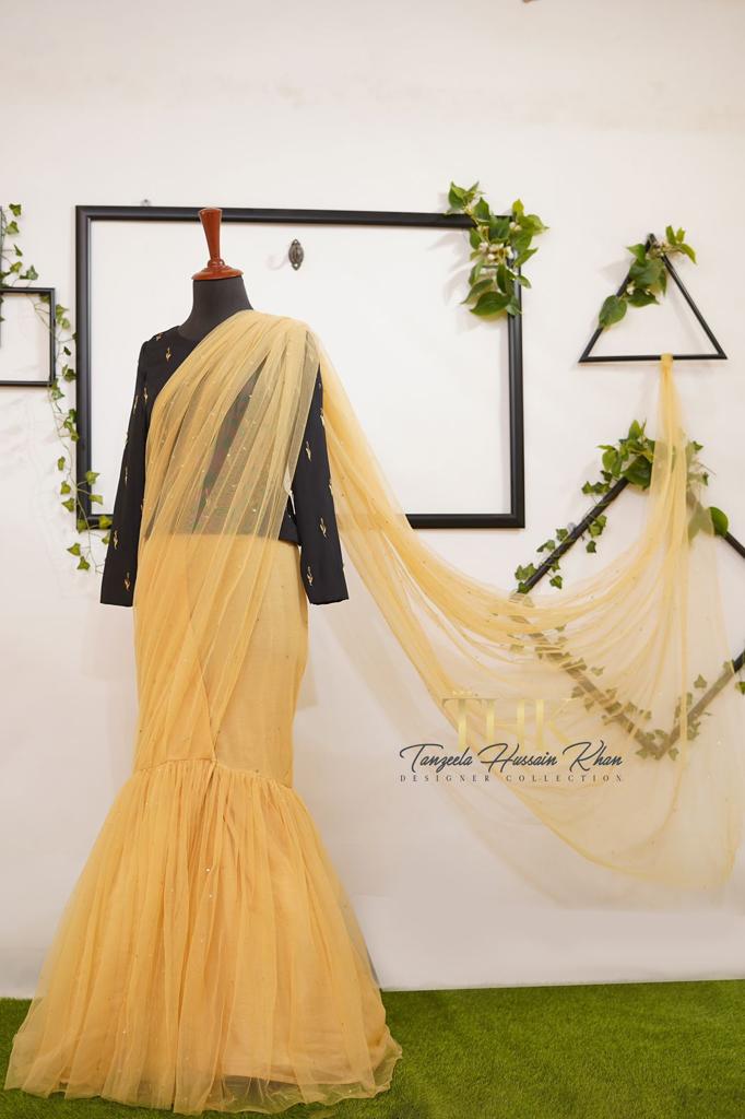 2-piece Skin Net Fish Saree TAN-0826