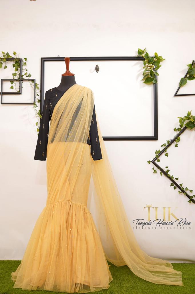 2-piece Skin Net Fish Saree TAN-0826