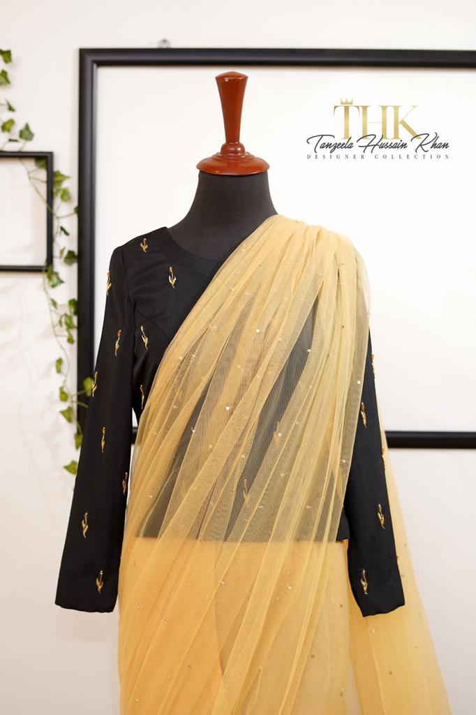 2-piece Skin Net Fish Saree TAN-0826