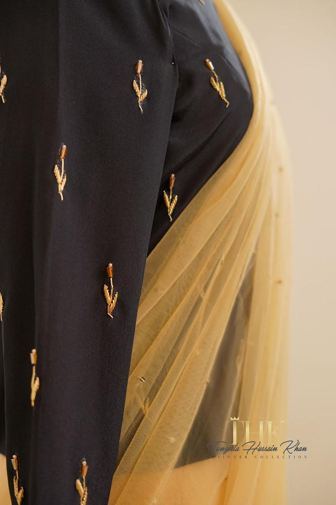 2-piece Skin Net Fish Saree TAN-0826