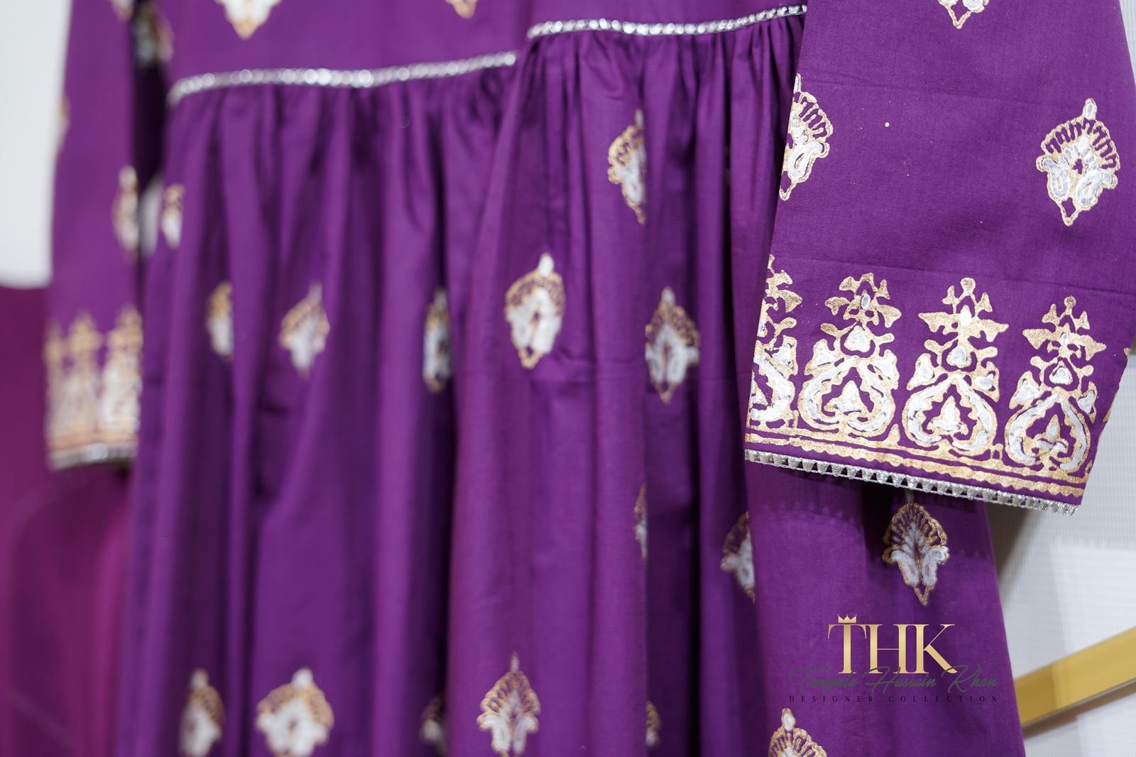 3-Piece Block Print Purple Frock TAN-0900