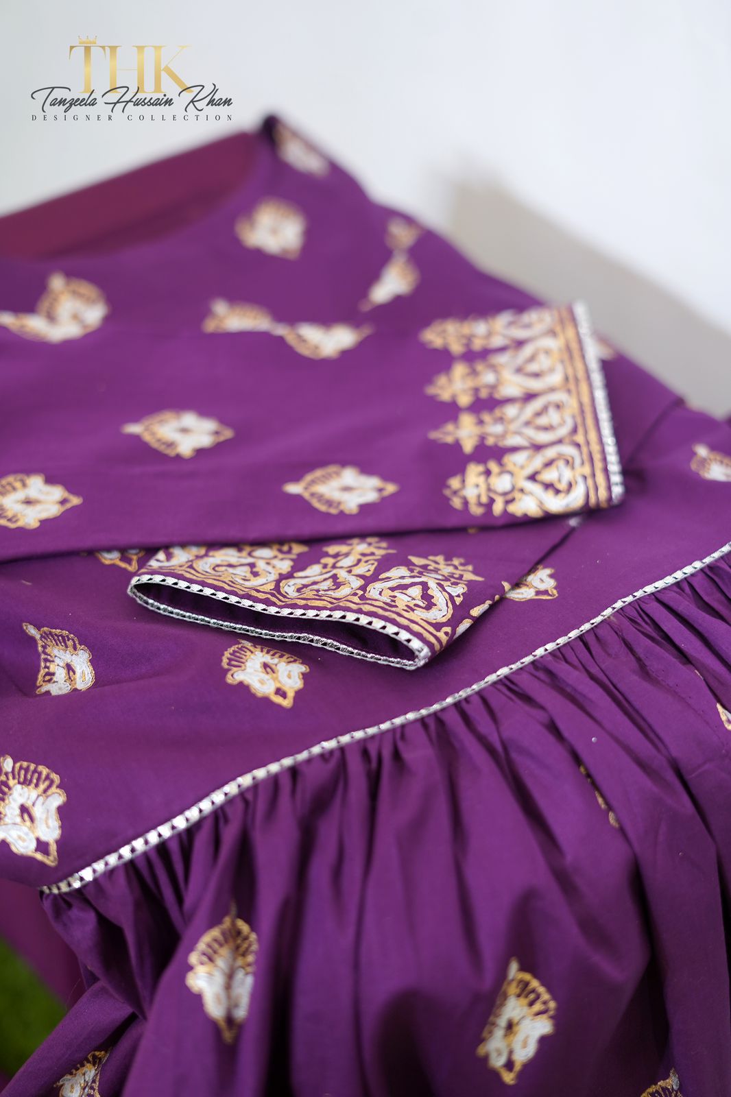 3-Piece Block Print Purple Frock TAN-0900