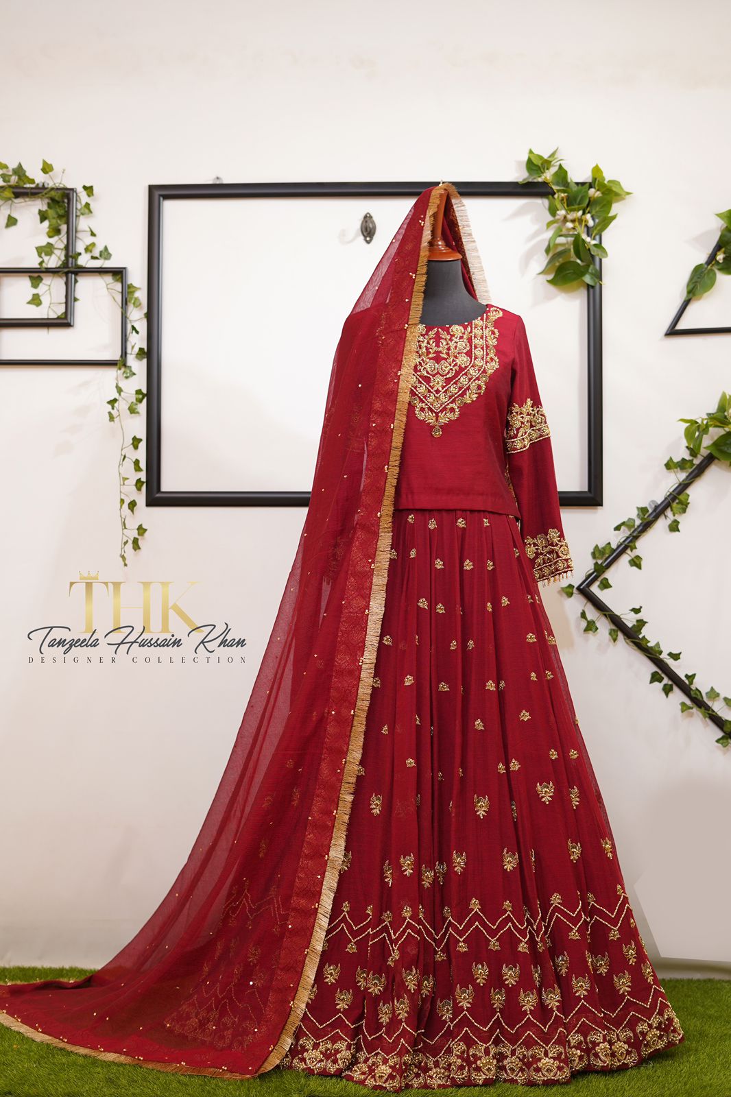 3-Piece Mehroon Net Embroidered TAN-0788