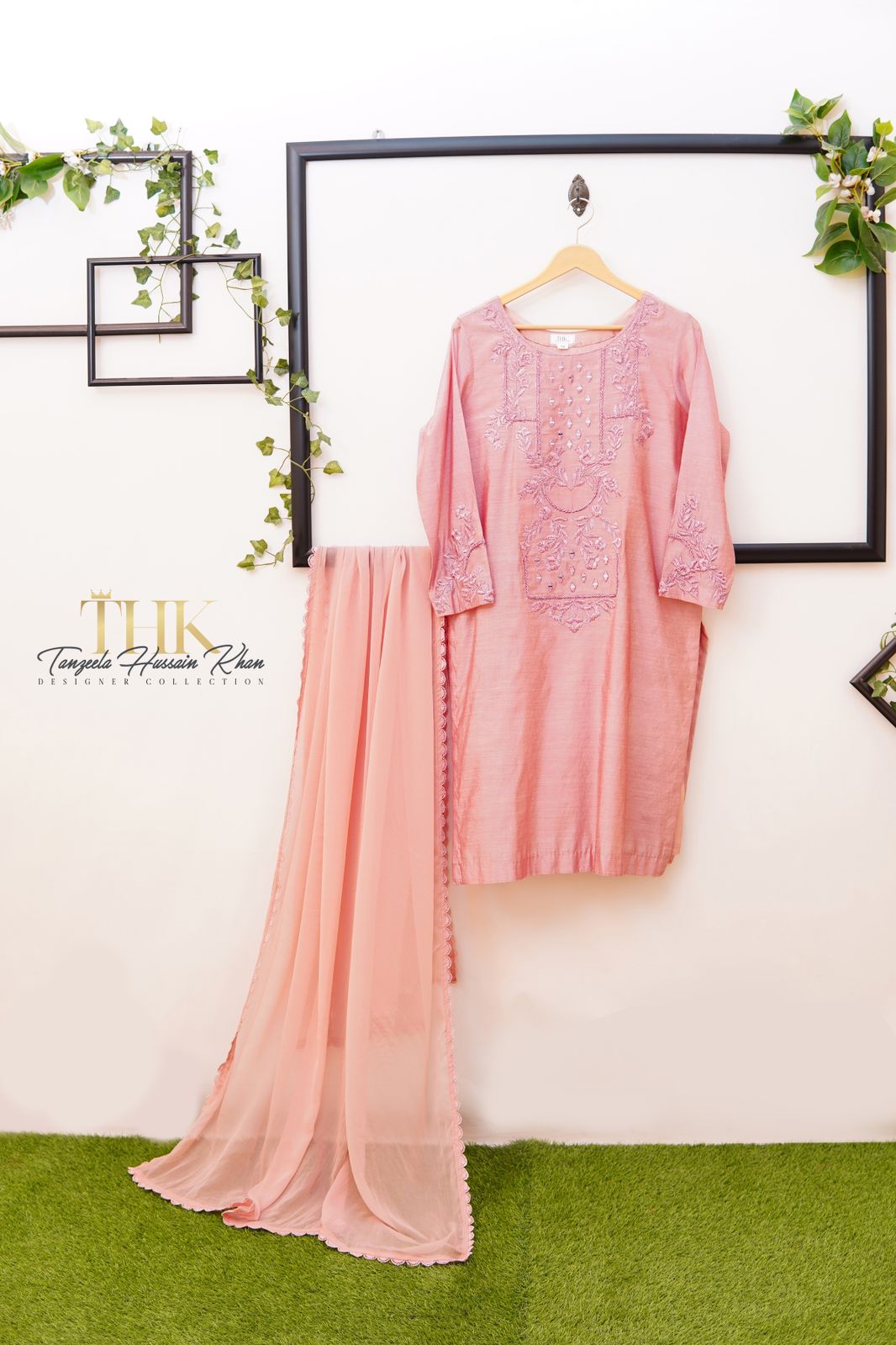 2-Piece Pink Embroidered Shirt TAN-0532