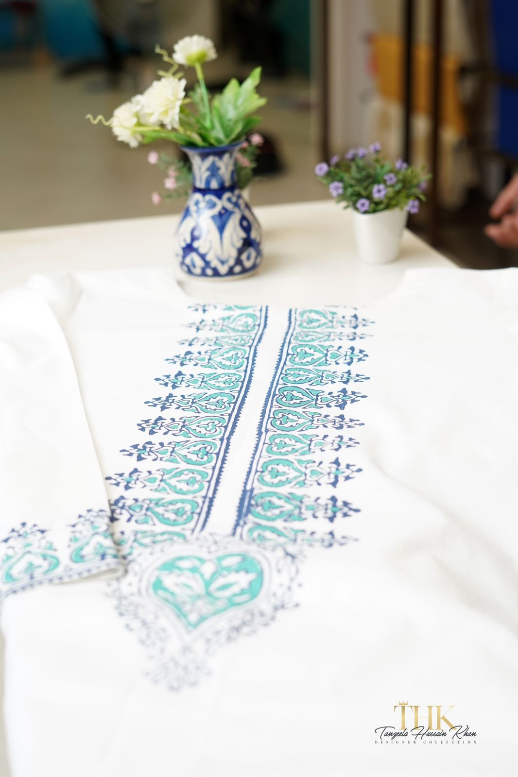 2-Piece White Lawn Block Printed TAN-0571