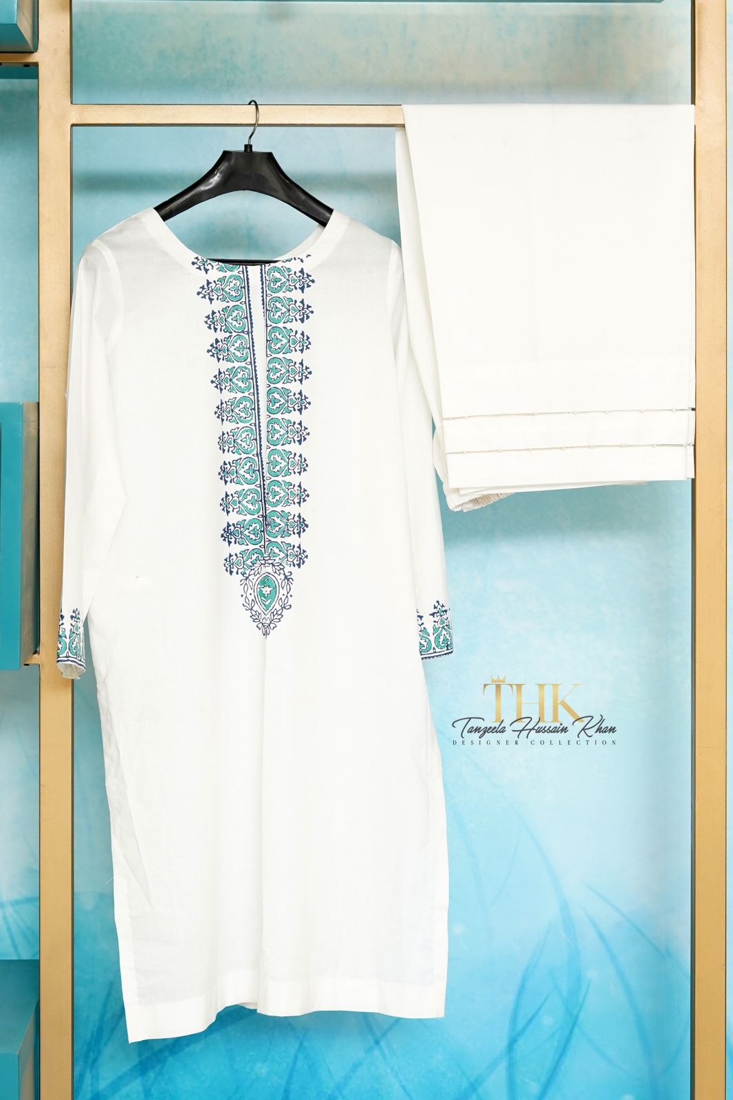 2-Piece White Lawn Block Printed TAN-0571