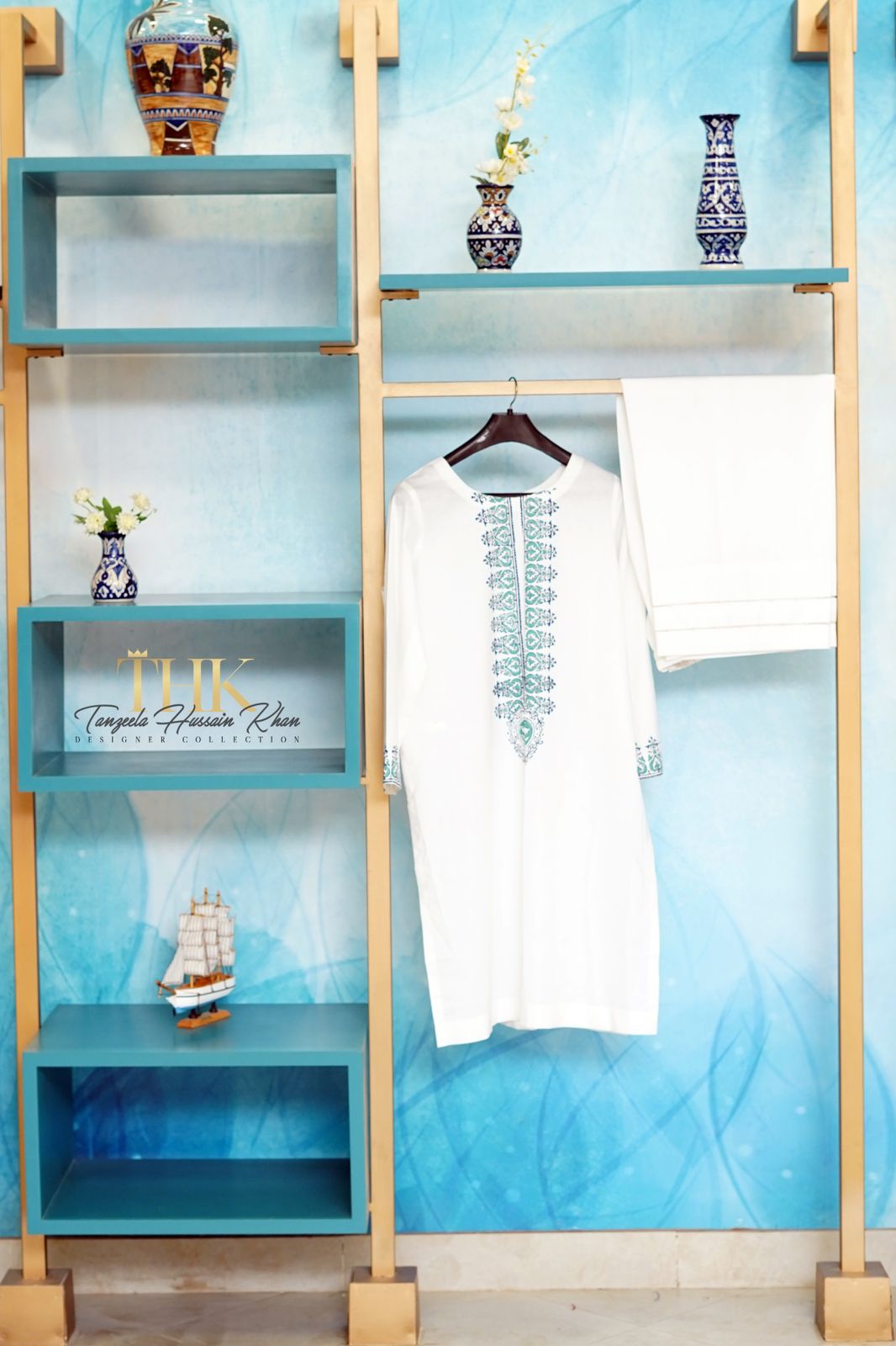 2-Piece White Lawn Block Printed TAN-0571