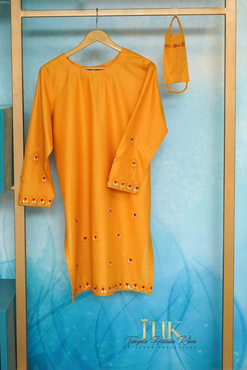 1-Piece Yellow Lawn Gota Shirt TAN-0548