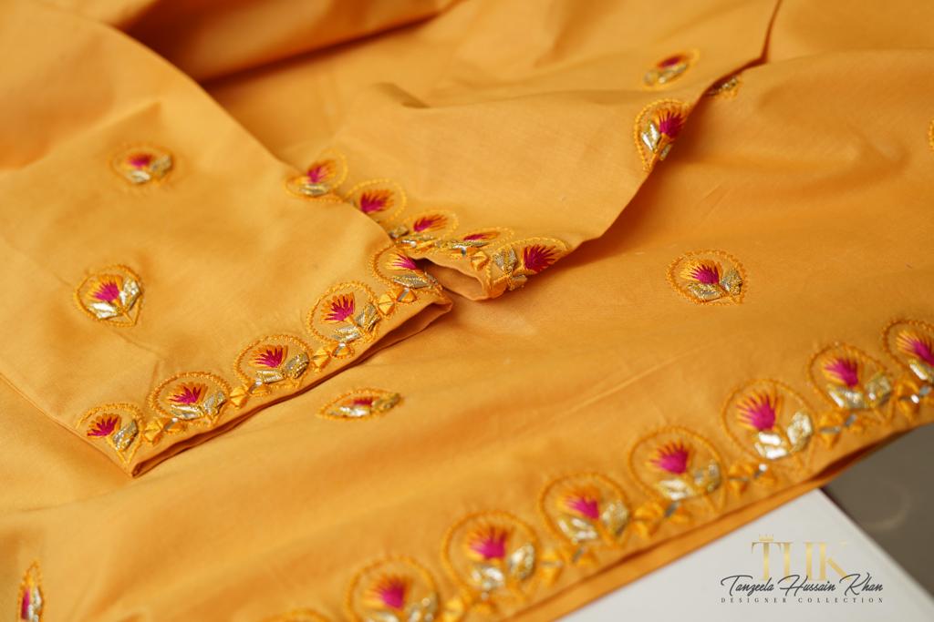 1-Piece Yellow Lawn Gota Shirt TAN-0548