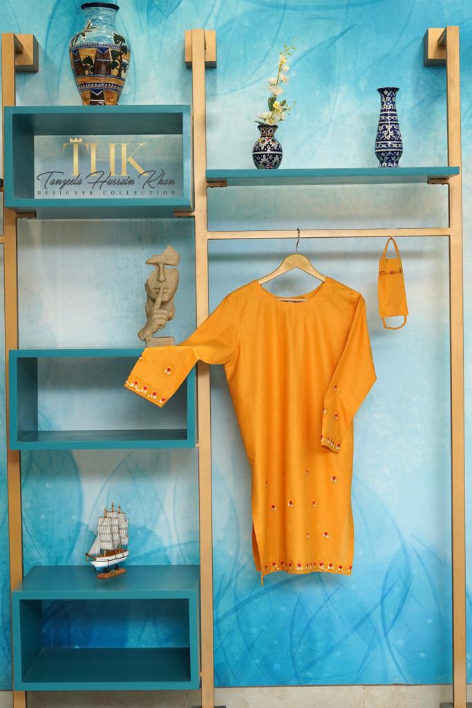 1-Piece Yellow Lawn Gota Shirt TAN-0548