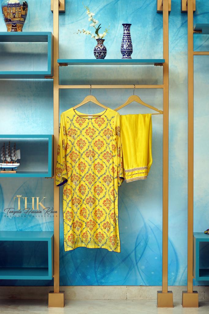 2-Piece Yellow chiffon Silk TAN-0452