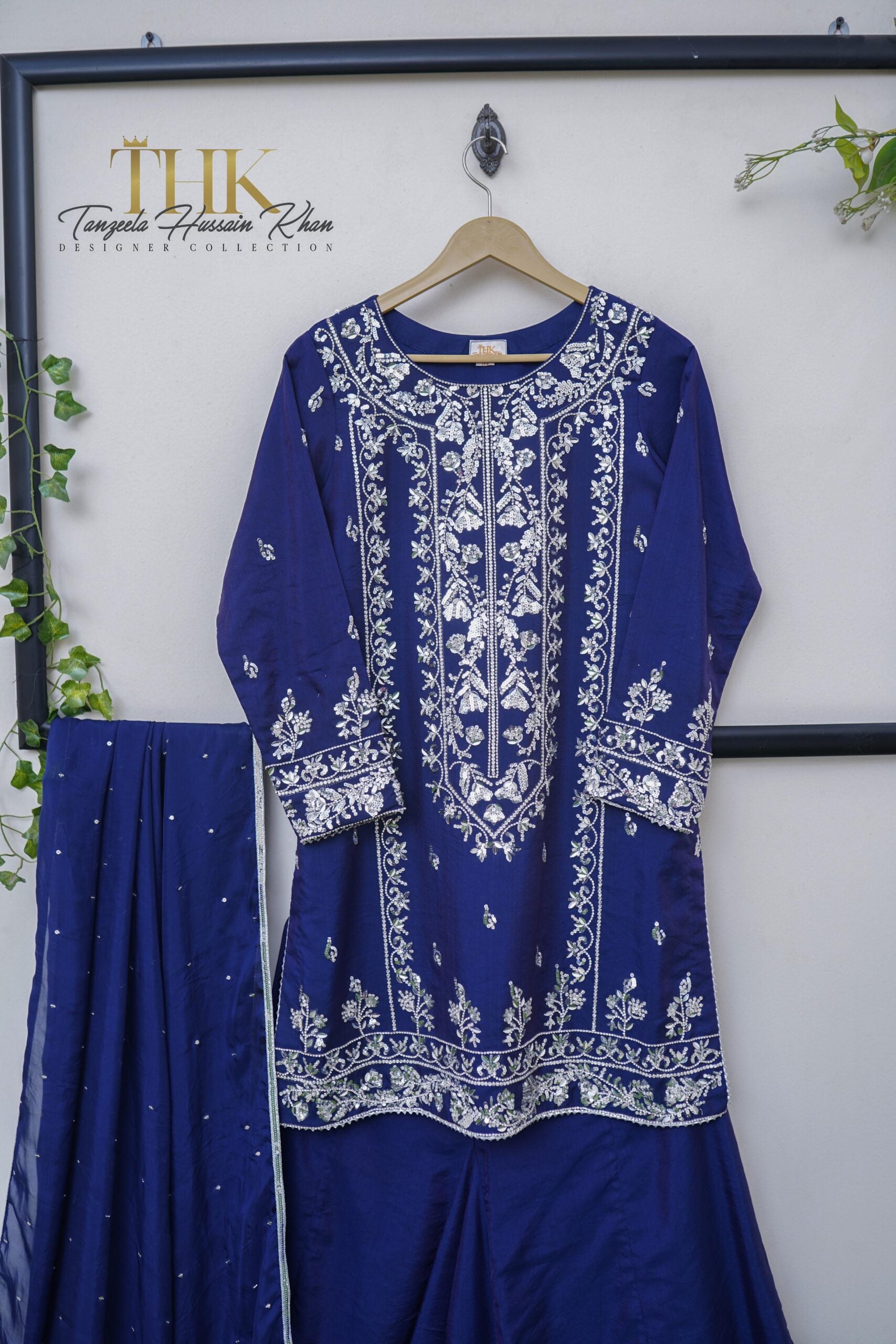 3-Piece Korean silk Embroidered shirt and Sharara