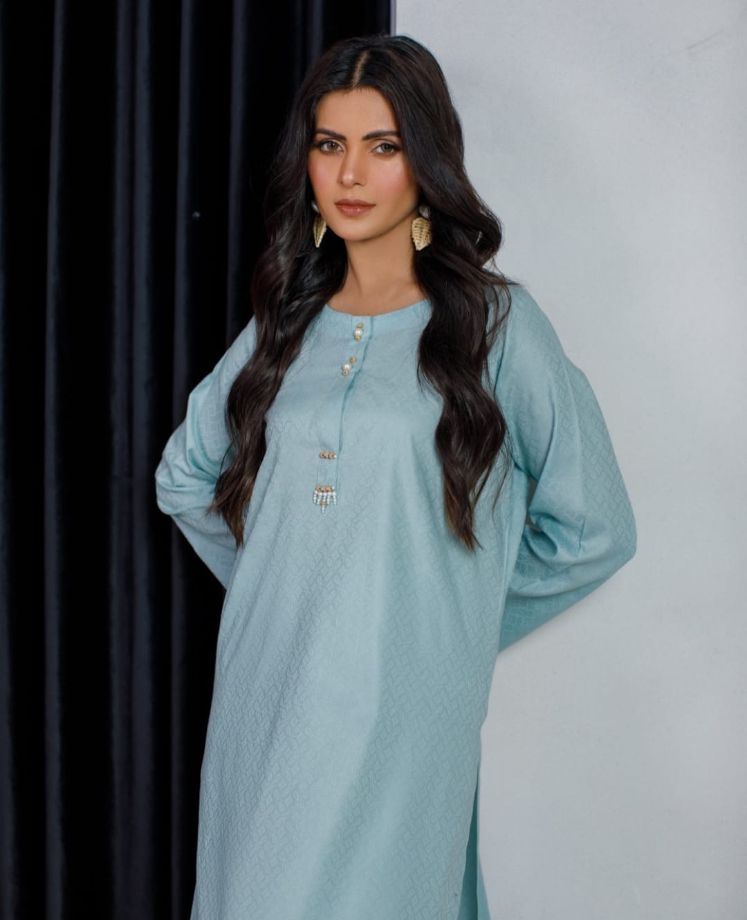 2-Piece Sky Blue Self Printed Lawn