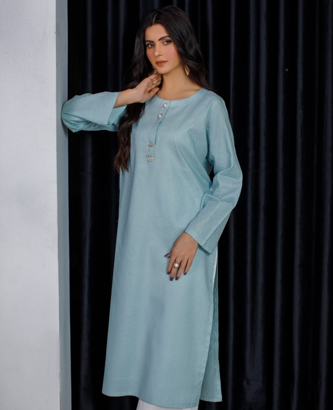 2-Piece Sky Blue Self Printed Lawn