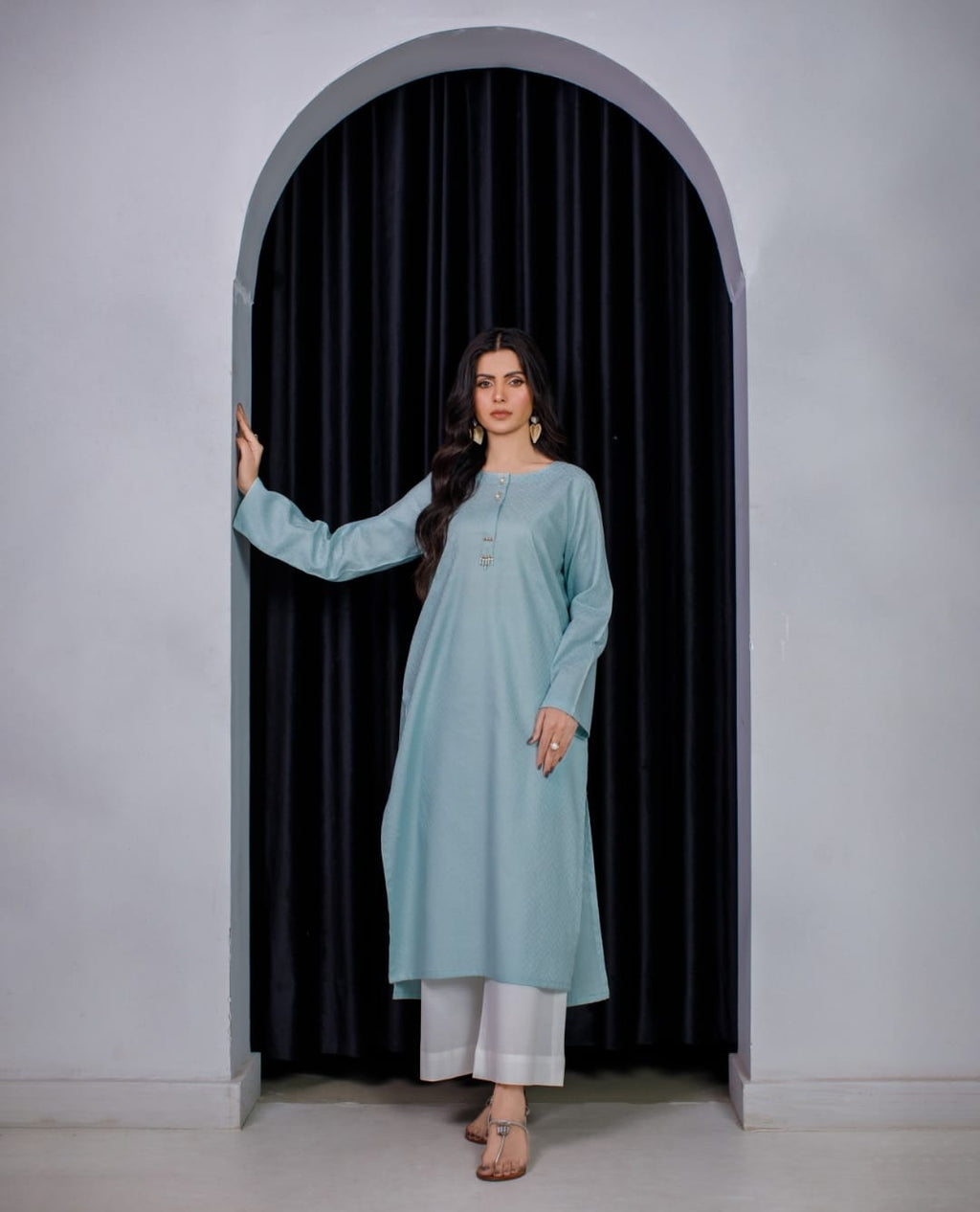 2-Piece Sky Blue Self Printed Lawn