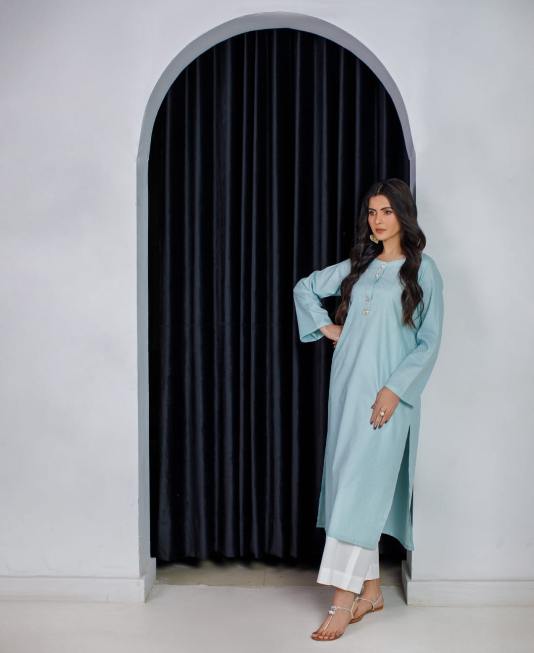 2-Piece Sky Blue Self Printed Lawn