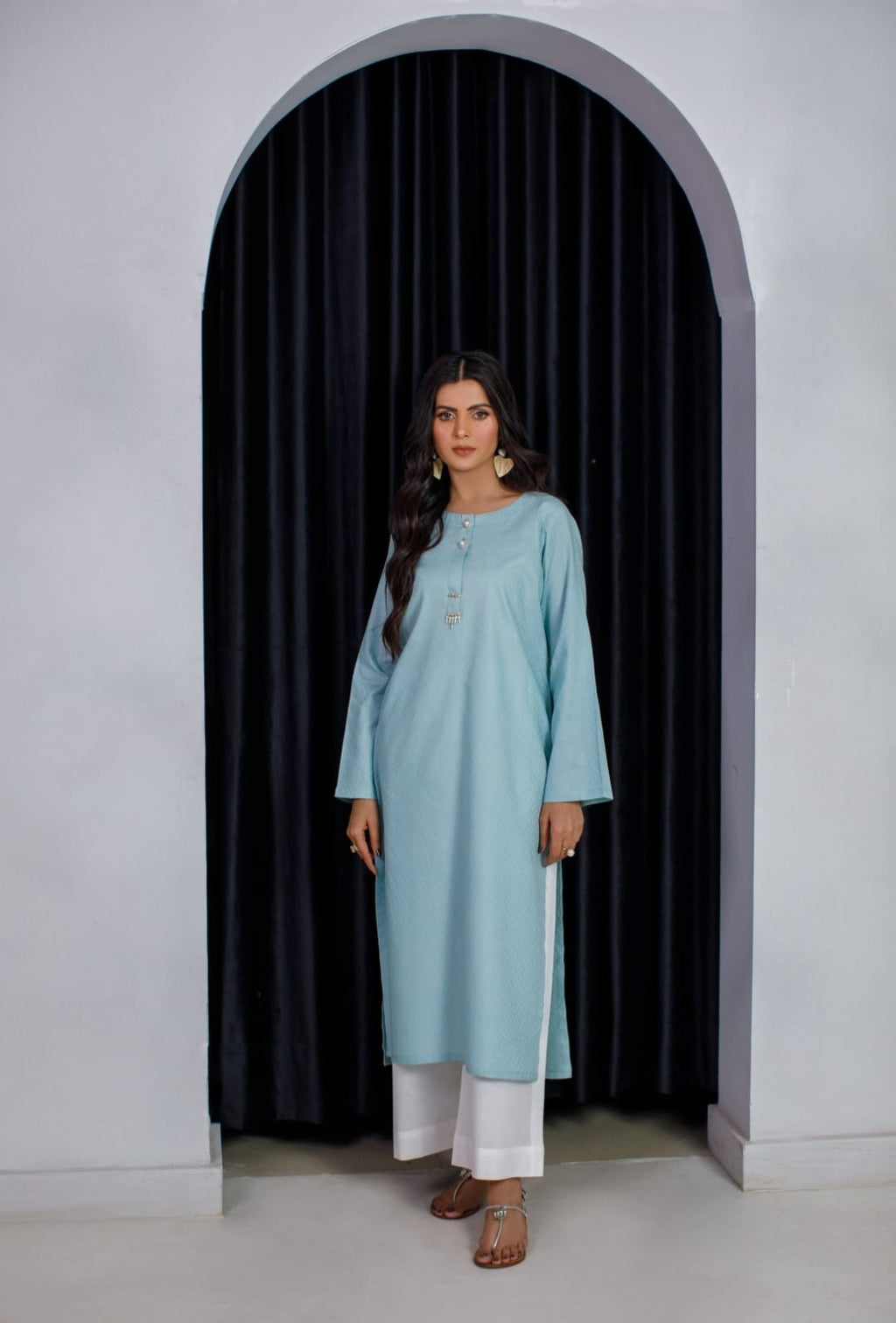 2-Piece Sky Blue Self Printed Lawn