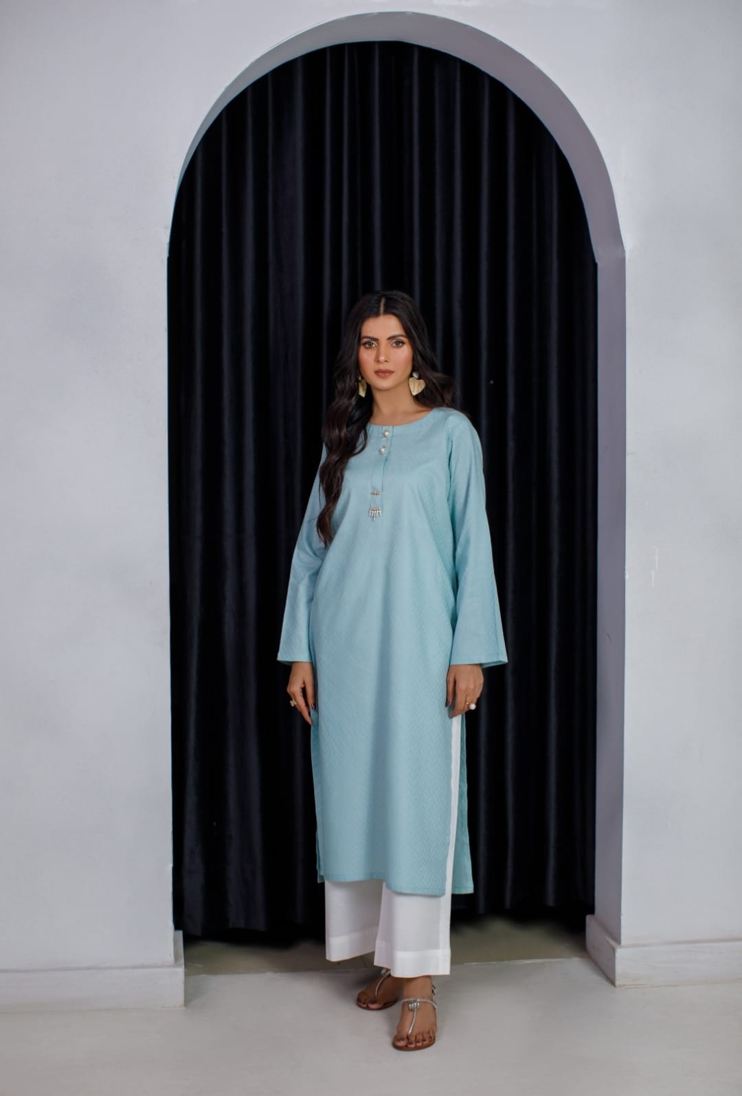 2-Piece Sky Blue Self Printed Lawn