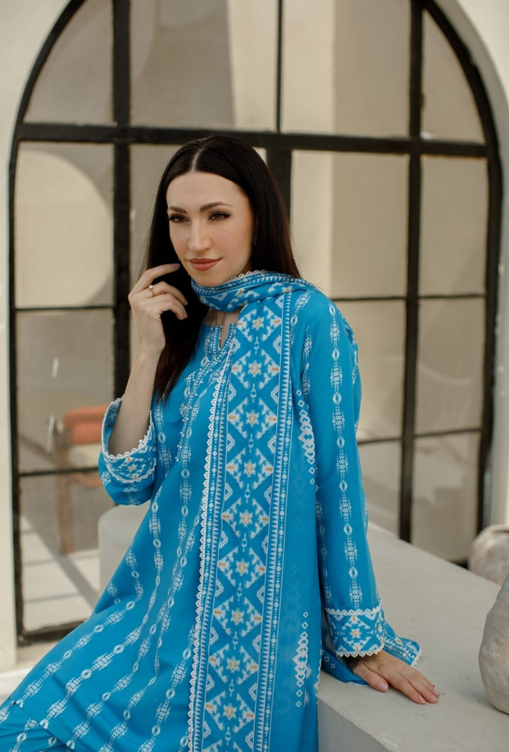3-Piece Light Blue Printed Lawn
