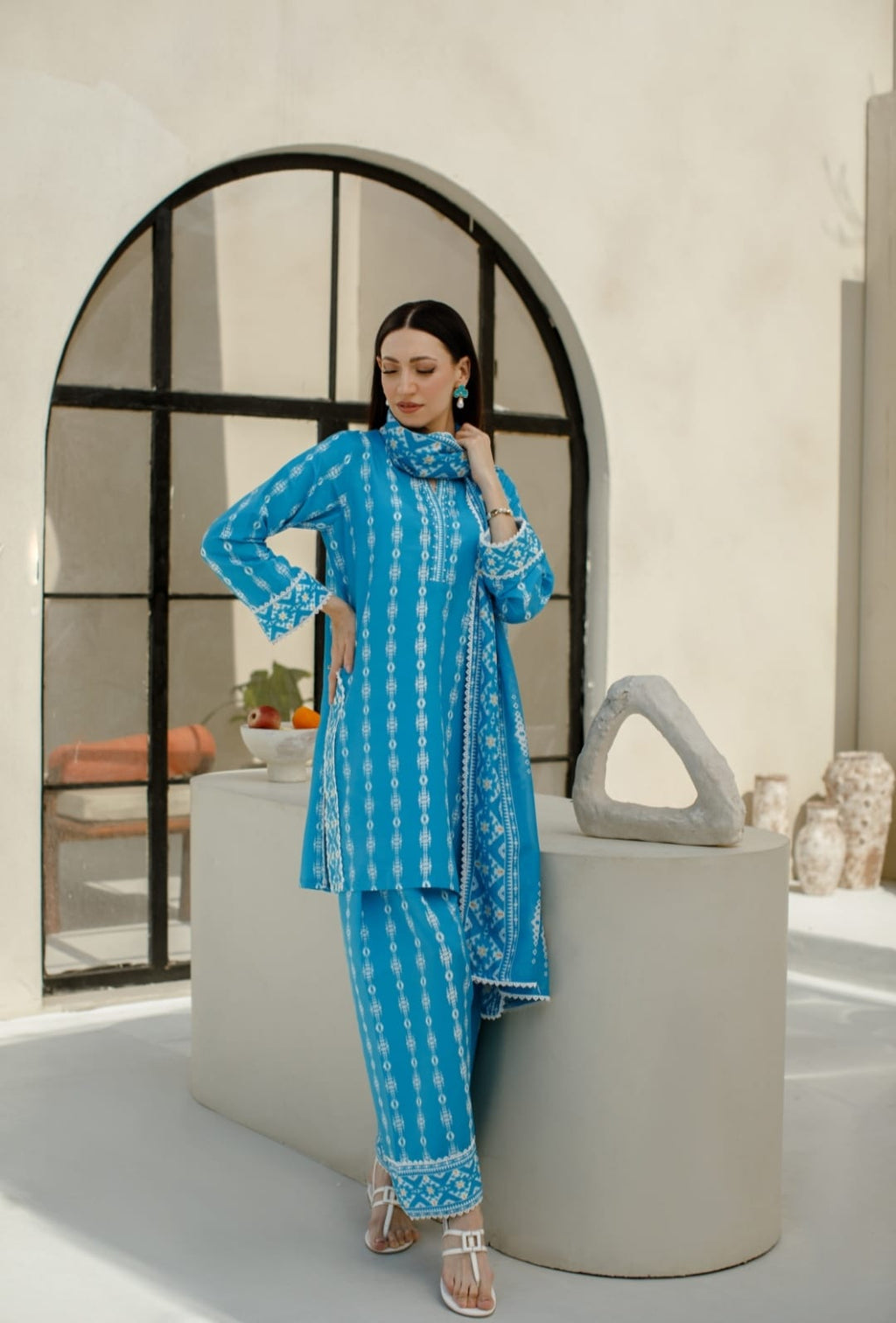 3-Piece Light Blue Printed Lawn