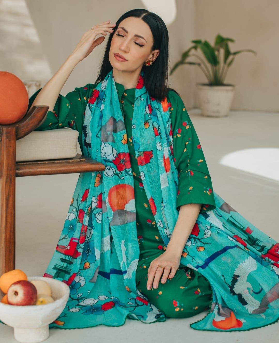 3-Piece Green And Sky Blue Medium Lawn