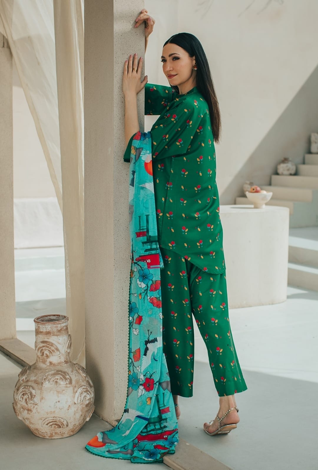 3-Piece Green And Sky Blue Medium Lawn