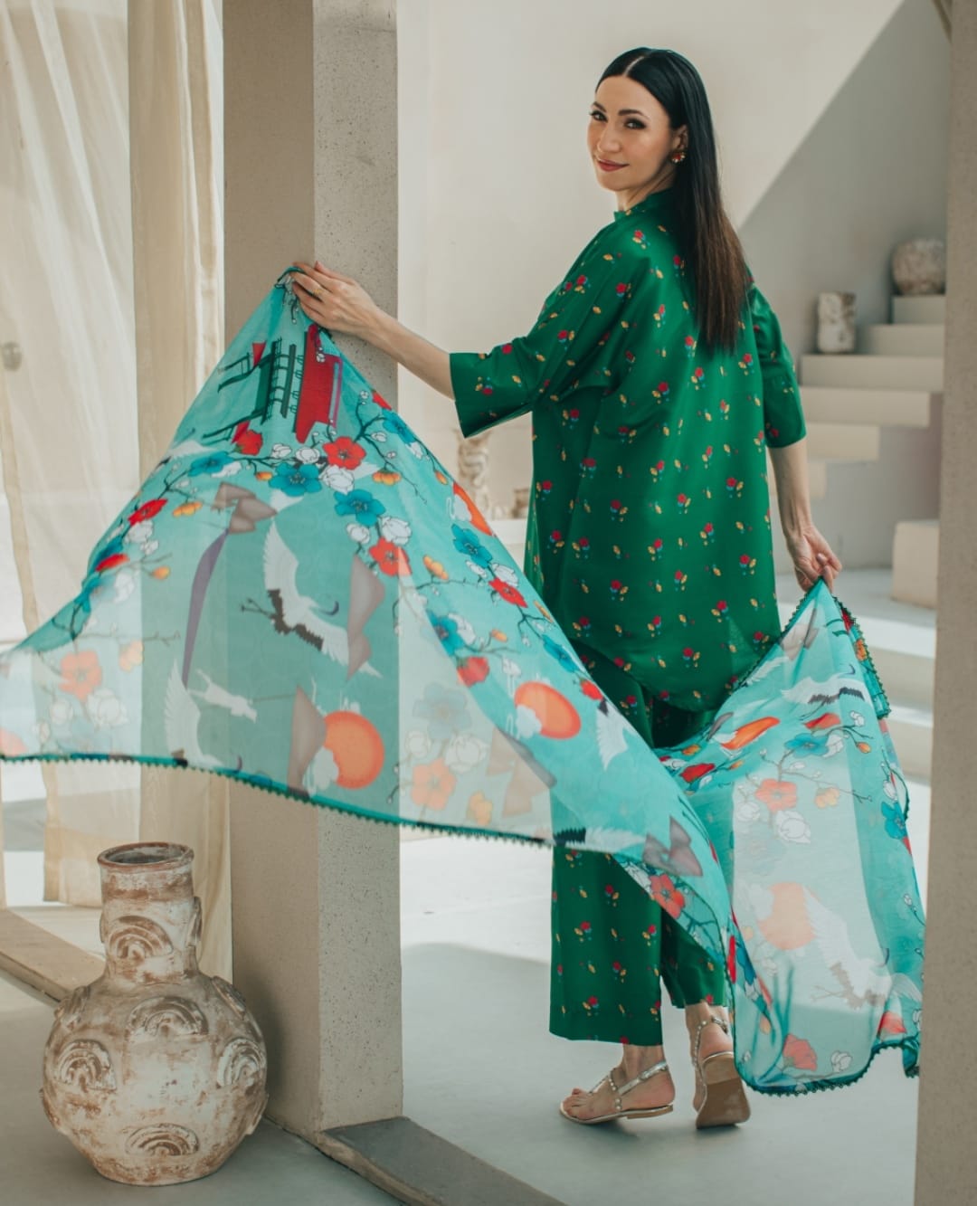 3-Piece Green And Sky Blue Medium Lawn