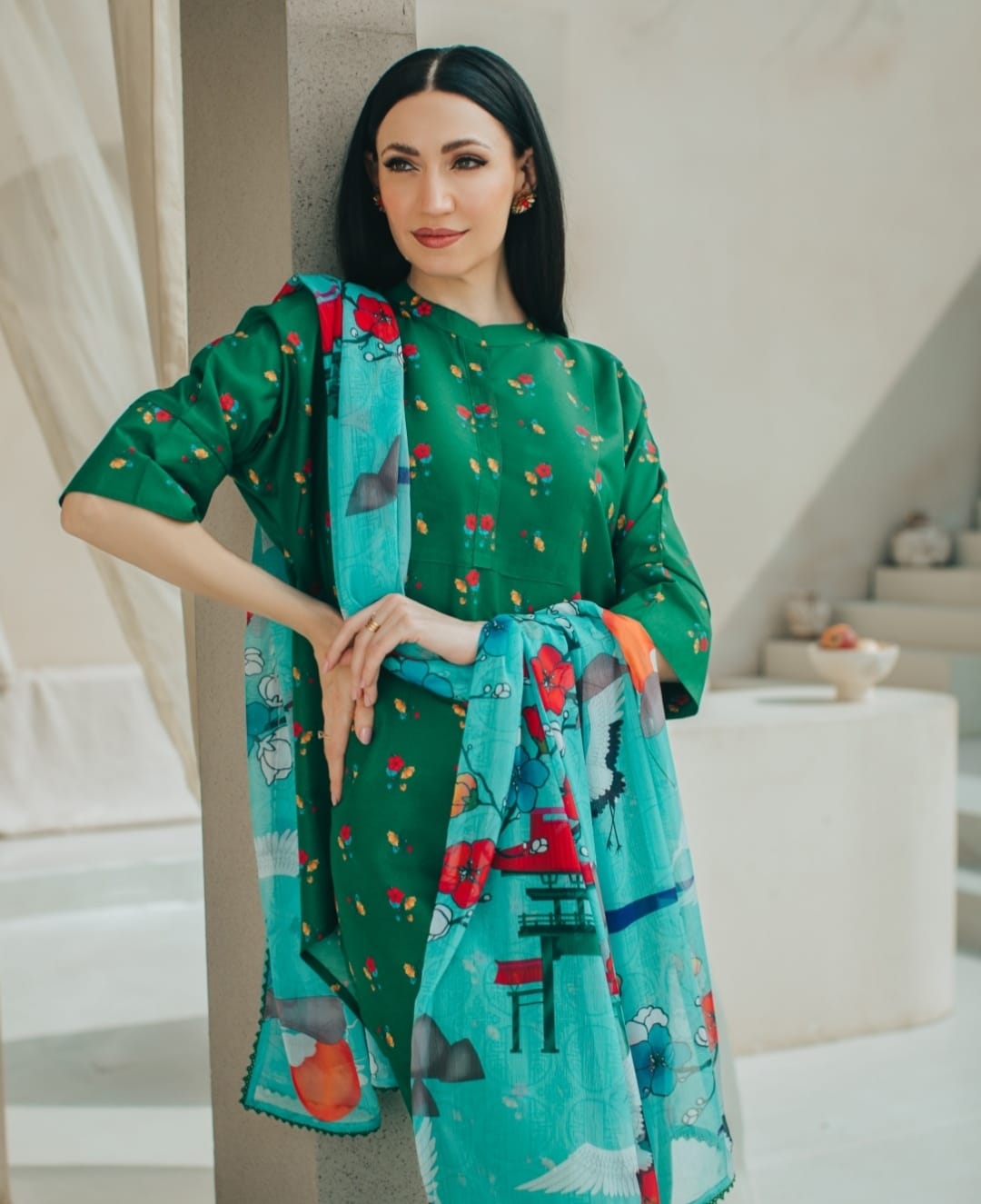 3-Piece Green And Sky Blue Medium Lawn