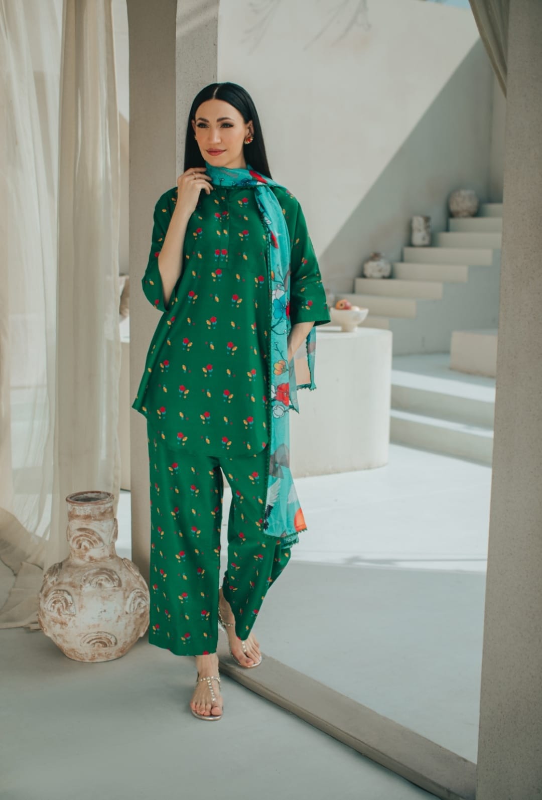 3-Piece Green And Sky Blue Medium Lawn