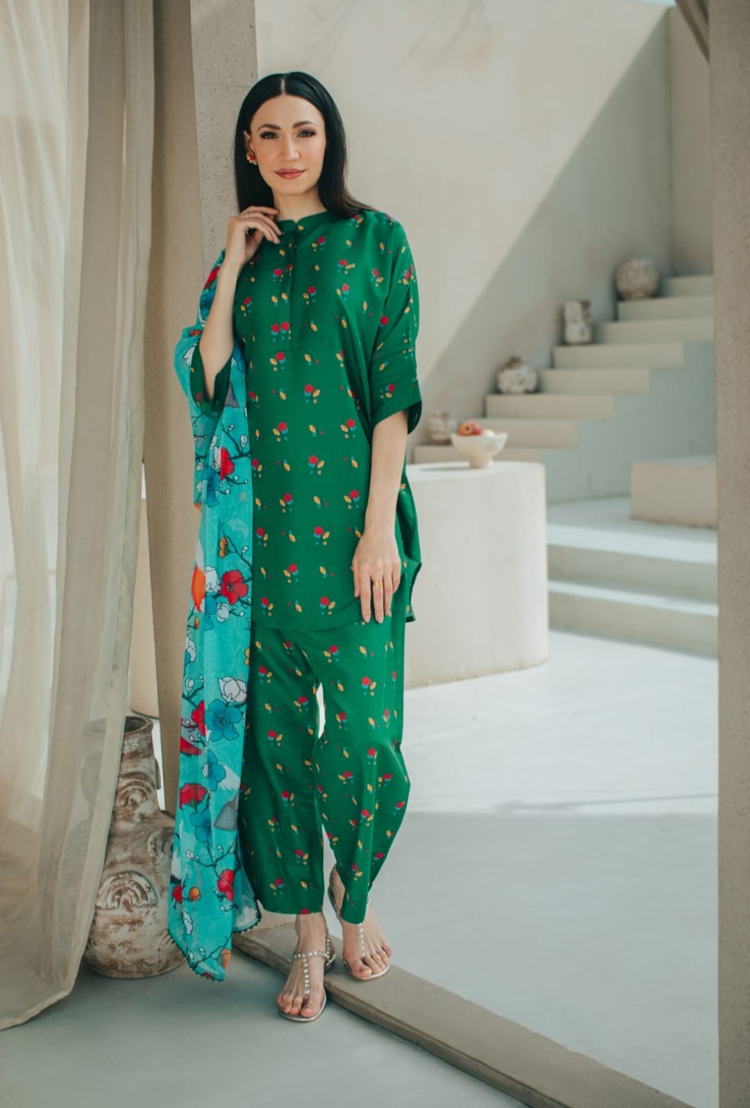3-Piece Green And Sky Blue Medium Lawn