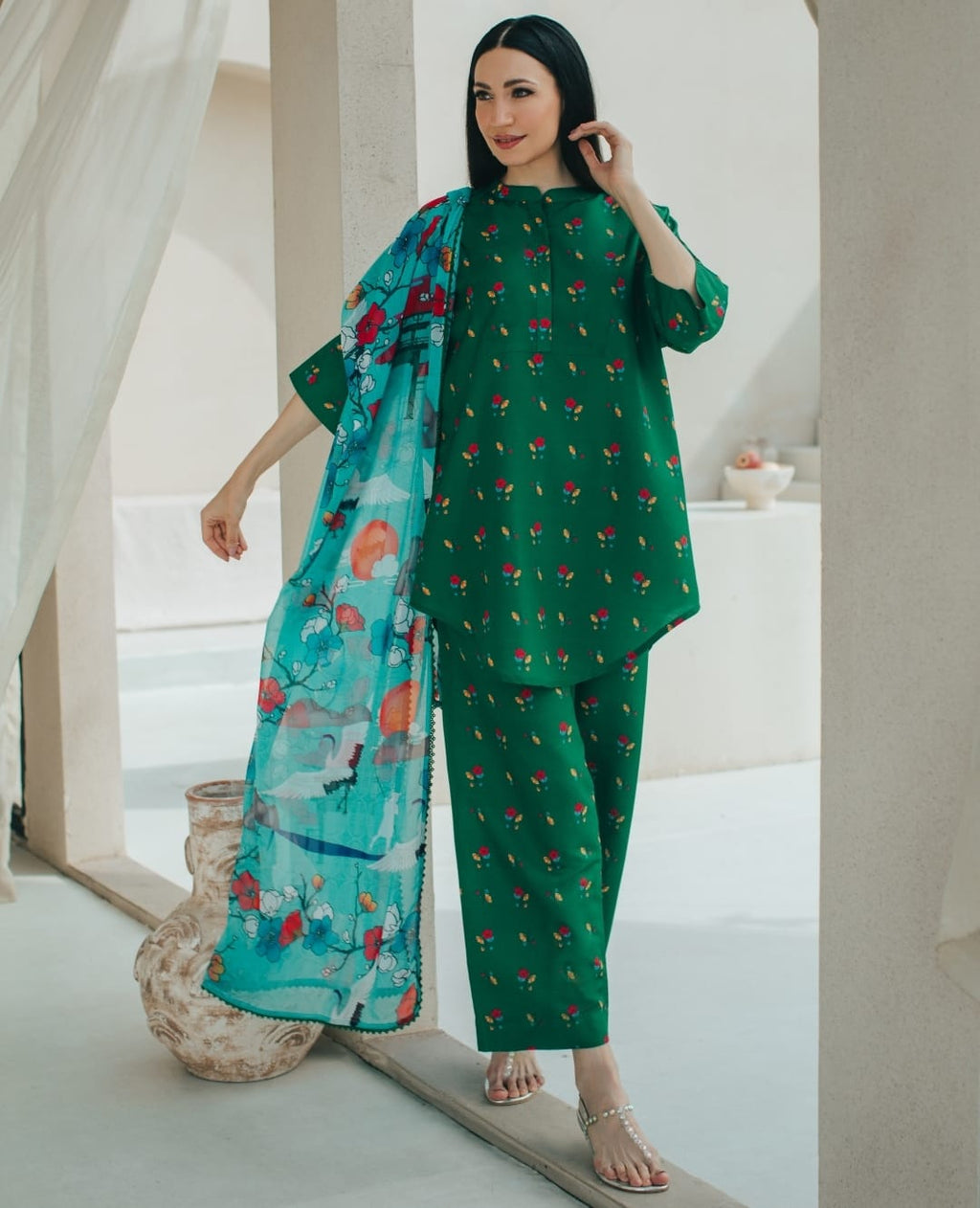 3-Piece Green And Sky Blue Medium Lawn