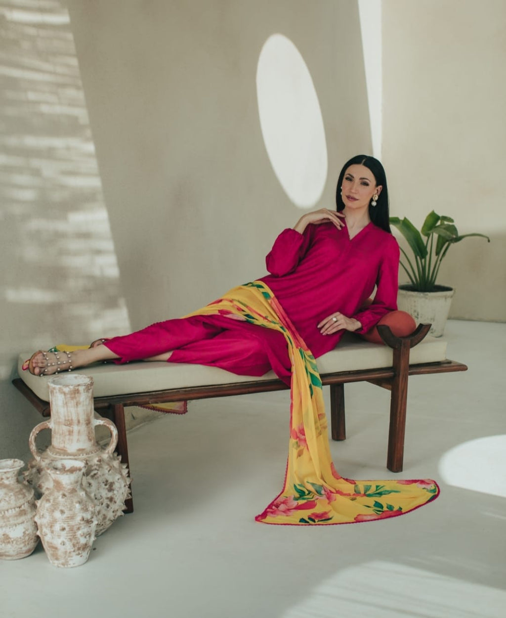 3-Piece Hot Pink And Yellow Medium Lawn