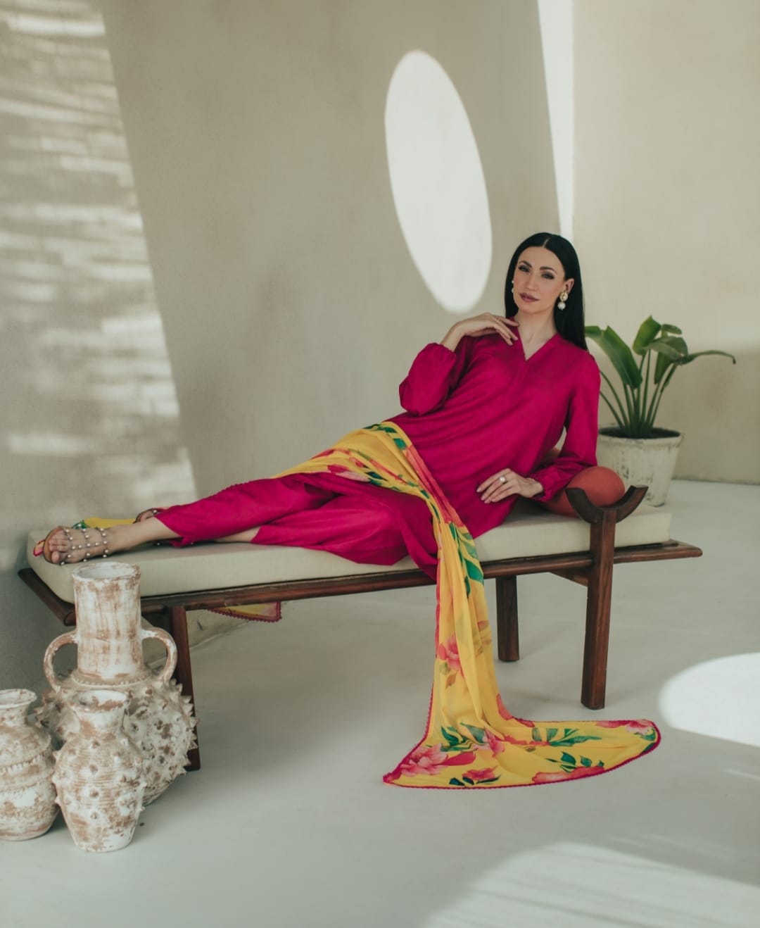 3-Piece Hot Pink And Yellow Medium Lawn